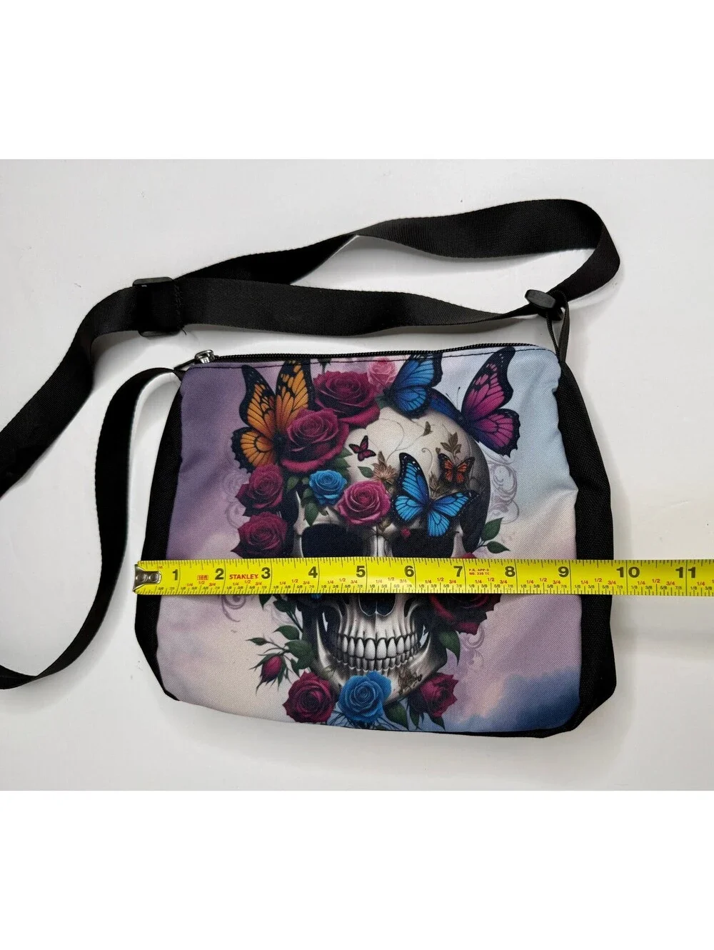 Gothic Skull Roses Butterflies Crossbody Bag Colorful Purse